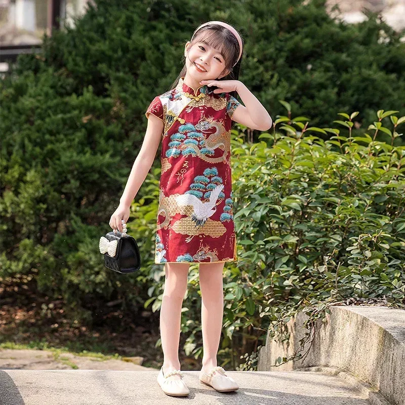

Summer Girl Dress Cheongsam Children's Chinese Style Clothing Fashion Modern Qipao Vestidos Baby Hanfu Traditional Dresses Kids
