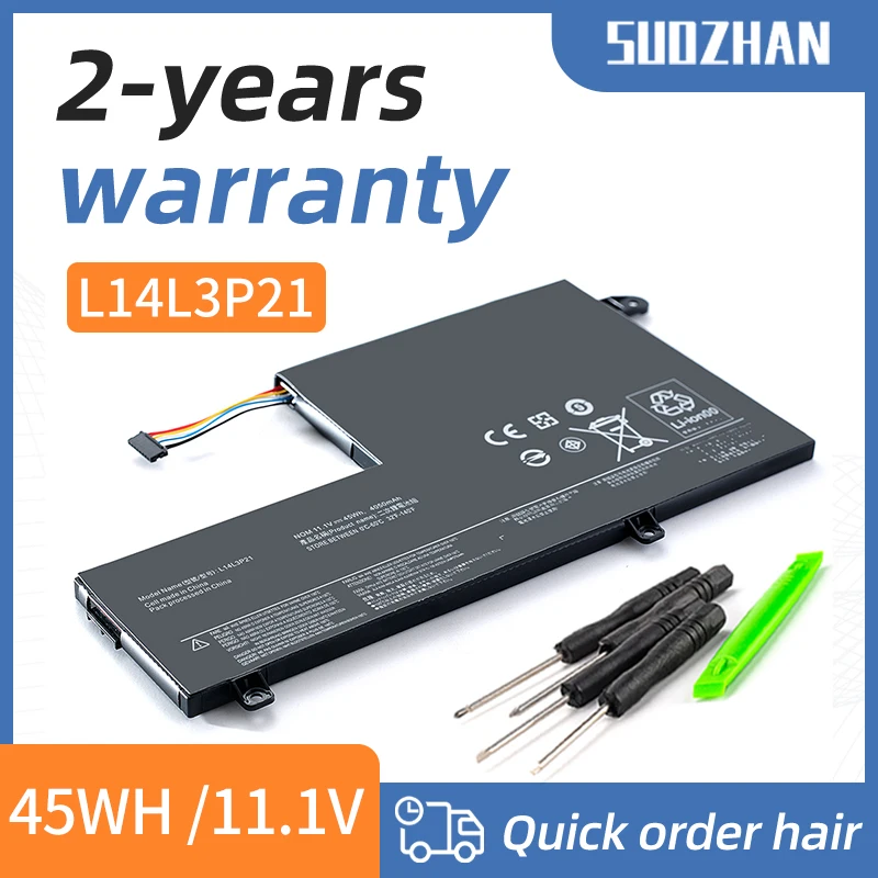 

SUOZHAN L14L3P21 L14M3P21 Laptop Battery For Lenovo Flex 3-1470 1580 5B10G78611 Edge 2-1580 Yoga 500 14ISK L14M3P21 11.1V 45WH