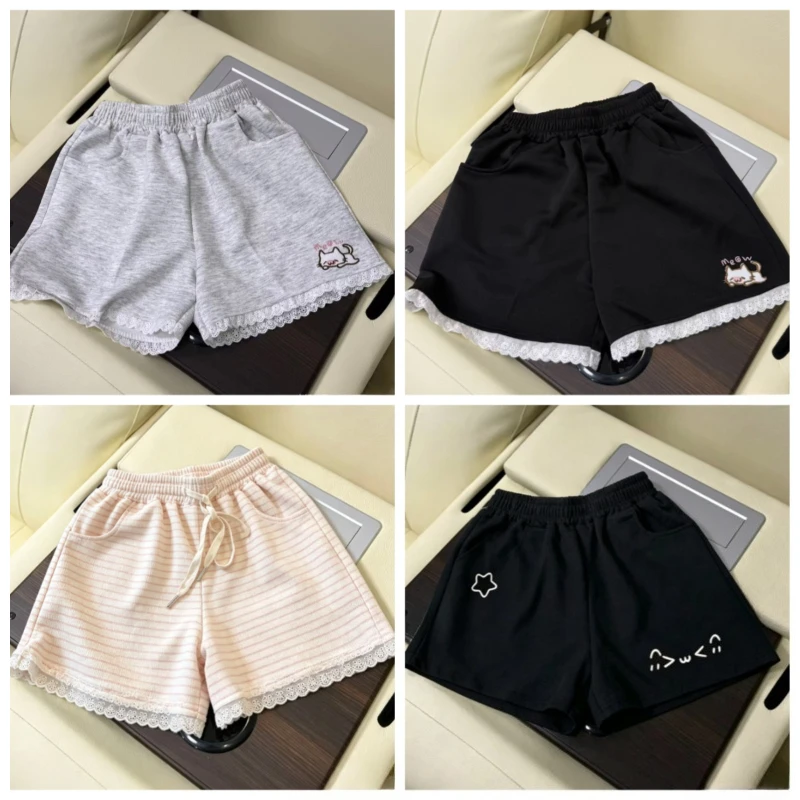 Stretch Elastic Waist Loose Wide Leg Printed Shorts Sweet Kawaii Daily Clothing Korean Fashion Japanese Lolita Casual Bottoms