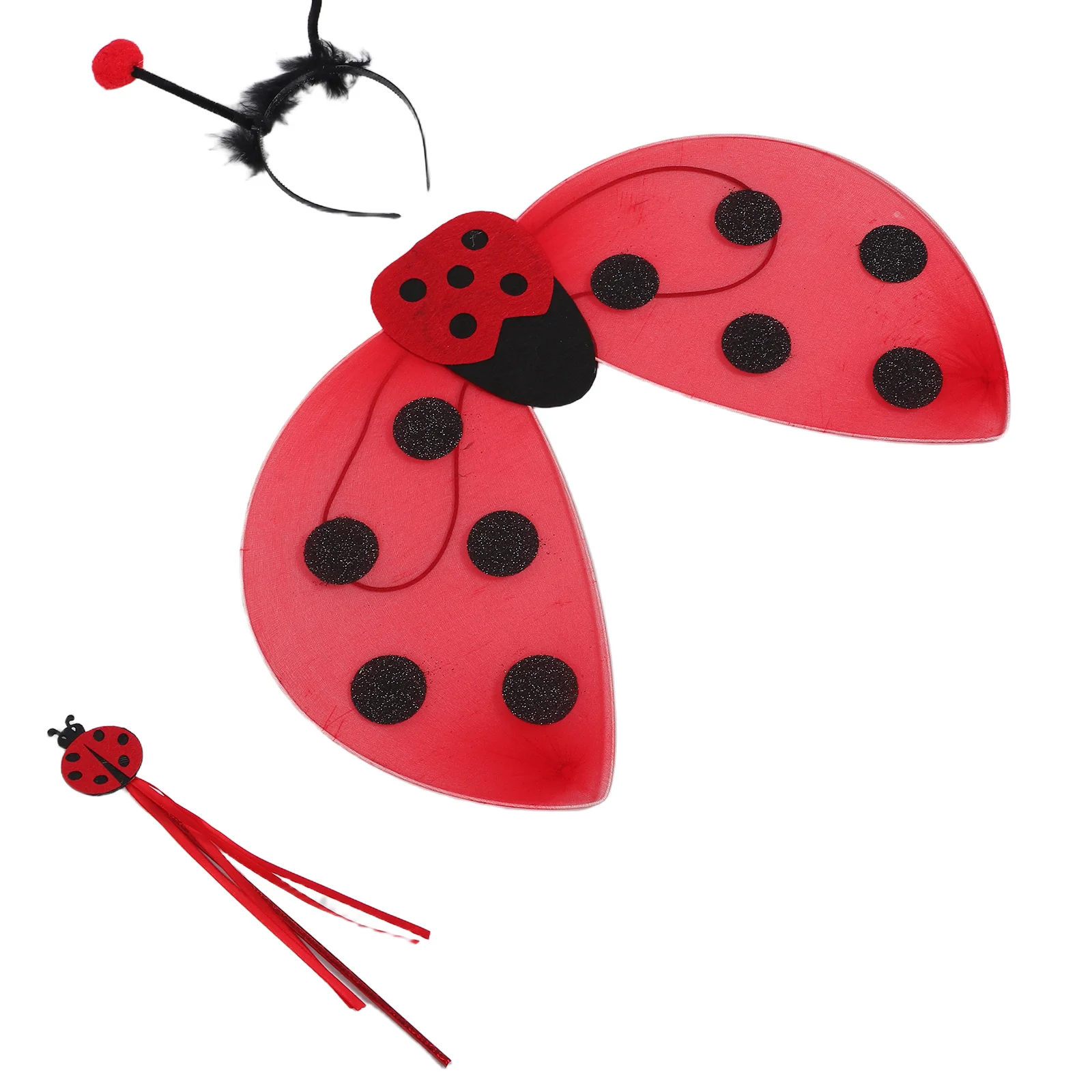 

1Set Ladybug Wings Costume Red Insect Wings Fairy Wand Antenna Headband for Dress Up Halloween Cosplay Carnival