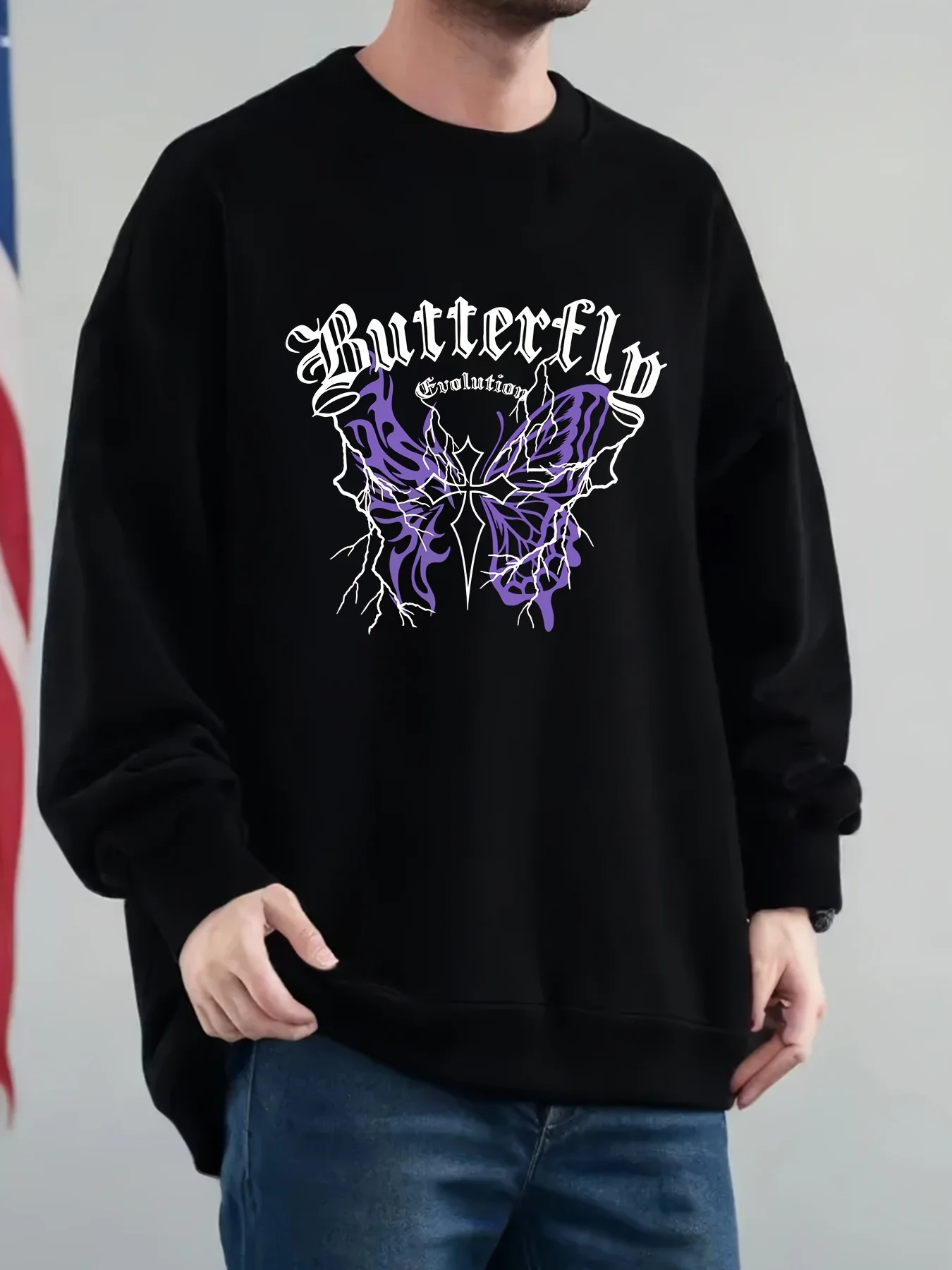 Men's Sweatshirt BUTTERFLY Evolution Graphic Crewneck Hoodie with Butterfly Evolution Design Thick Loose Fit Streetwear
