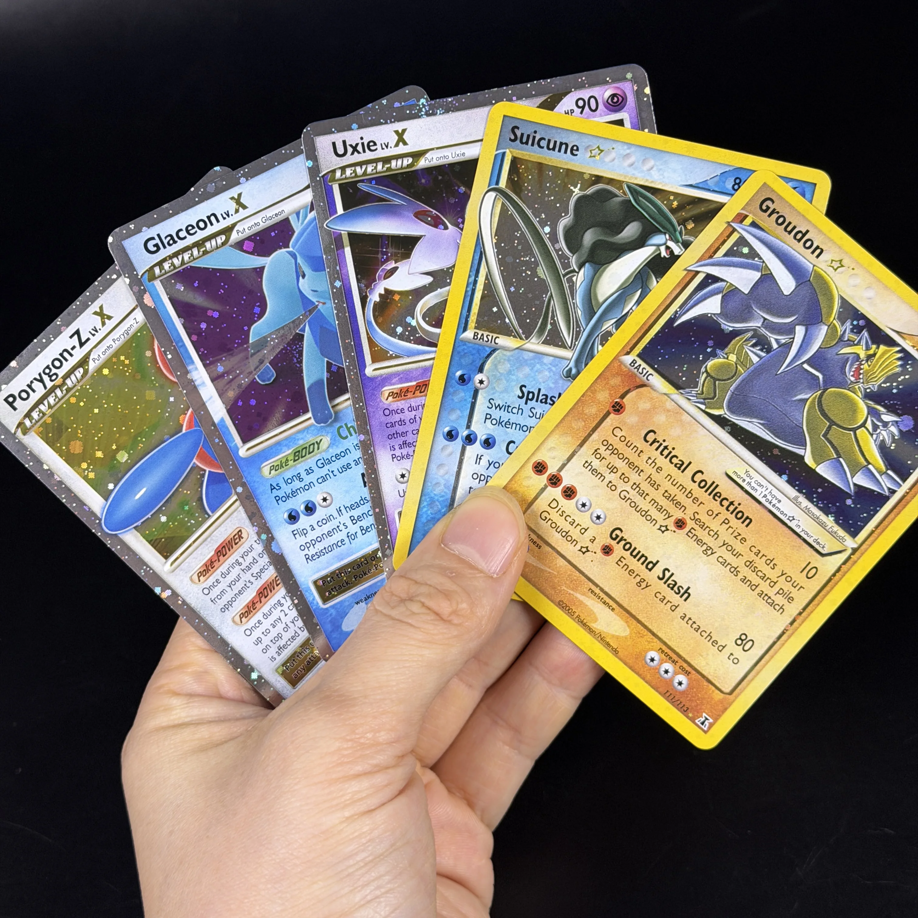 PTCG English EX DP Era Groudon Suicune Gold Star Glaceon Porygon Uxie LV.X Holo 5Pcs Chase Proxy Cards