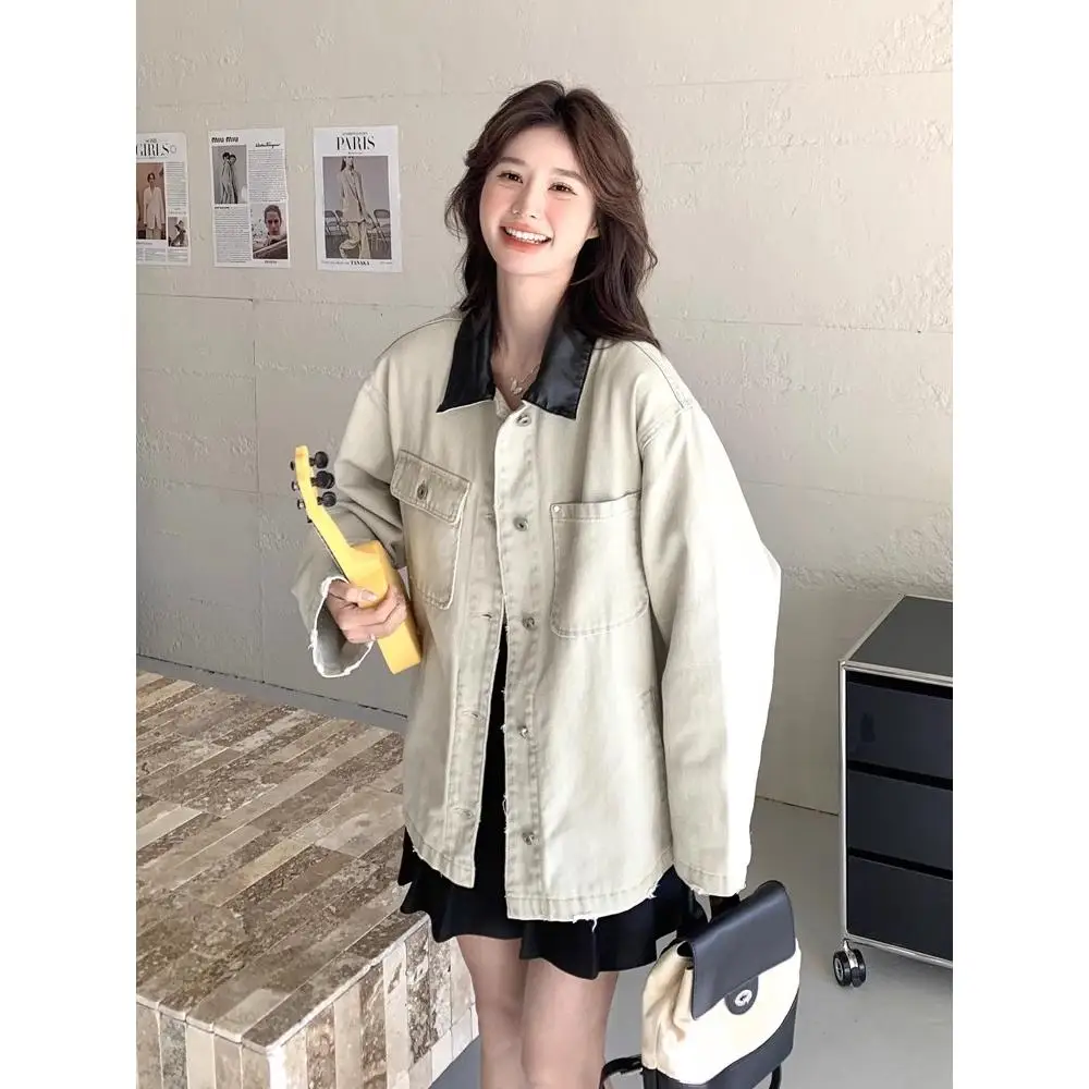 

Мужская джинсовая куртка с воротником из искусственной кожи, осенне-зимняя, в стиле унисекс, рабочая одежда, американский уличный стиль, для пар