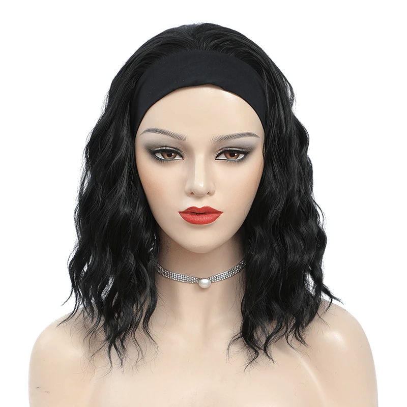 شعر مستعار صناعي قصير مموج لعصابة الرأس للنساء السمراوات ، شعر مستعار نصف مجعد ، شعر مستعار مربوط #2