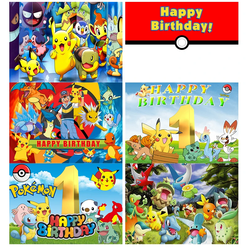 Pokemon Birthday Party Backdrops Decor Pikachu Baby Shower Kids Boys Party Baby Shower Photo Studio Supplies