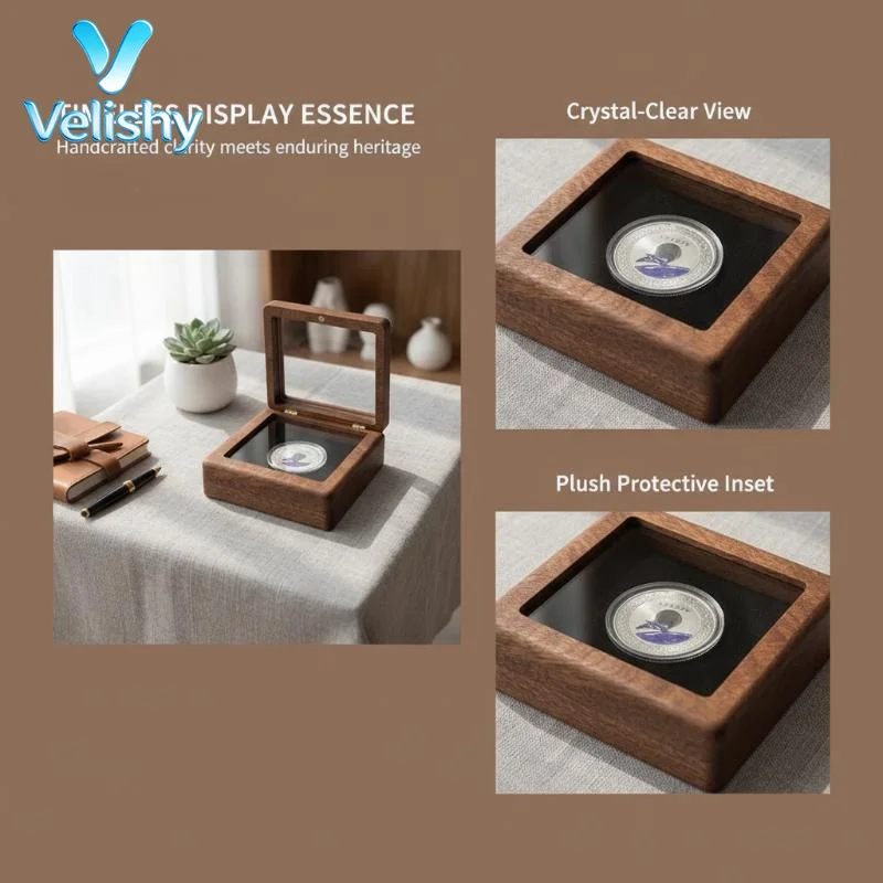Silver Coin  Badge Box Black/White Badge Ancient Coin Collection Box Sapele Wood Window Box Gift Box