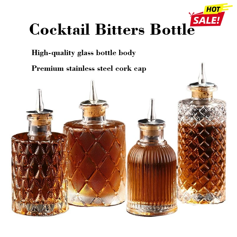 High-quality Cocktail Bitters Bottle with Stainless Steel Dasher Top, Professional Bar Accessory, Vintage Bar Tool