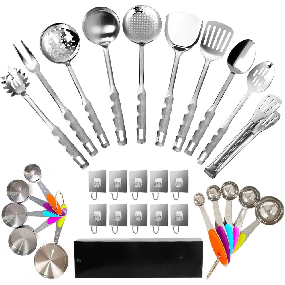 

30 pieces of high-quality stainless steel cookware, including pliers, spoons, stainless steel measuring cups and spoons