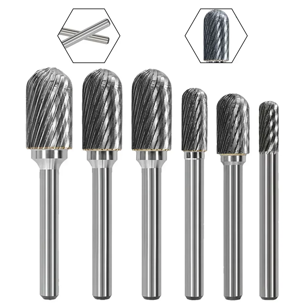 6mm Shank Cemented Carbide Rotary Files Router Burr Cylindrical Bits End Milling Cutter For Woodworking Drilling Metal Carving