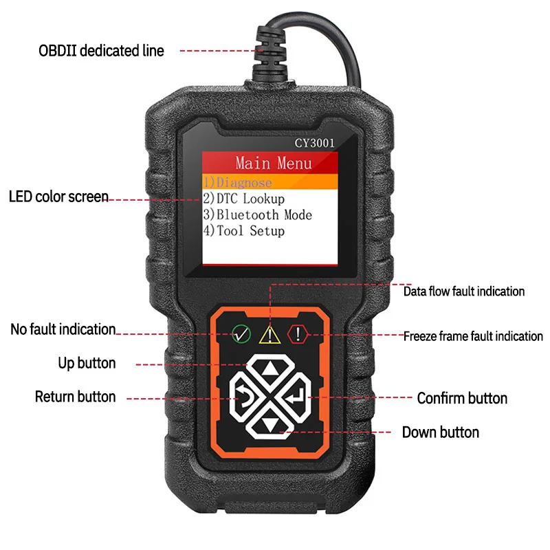 อุปกรณ์ตรวจจับความผิดพลาดรถยนต์1ชิ้นการ์ดอ่าน OBD2 CY3001 Elm327เครื่องมือตรวจจับเครื่องยนต์