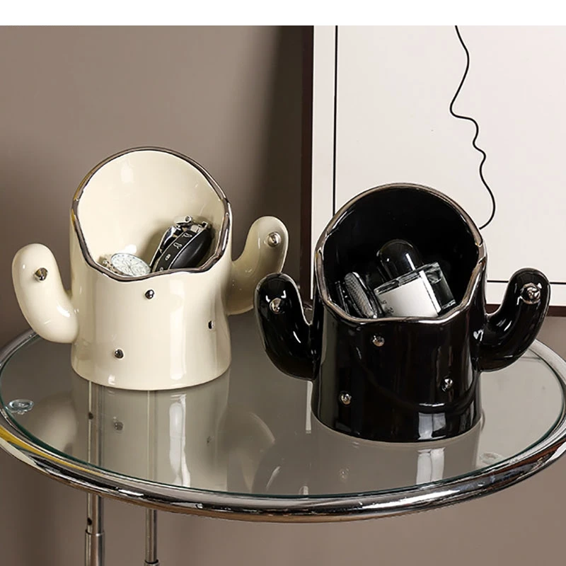 

Ceramic Cactus Storage Box Desktop Makeup Brush Cylinder Cosmetic Jewelry Household Products