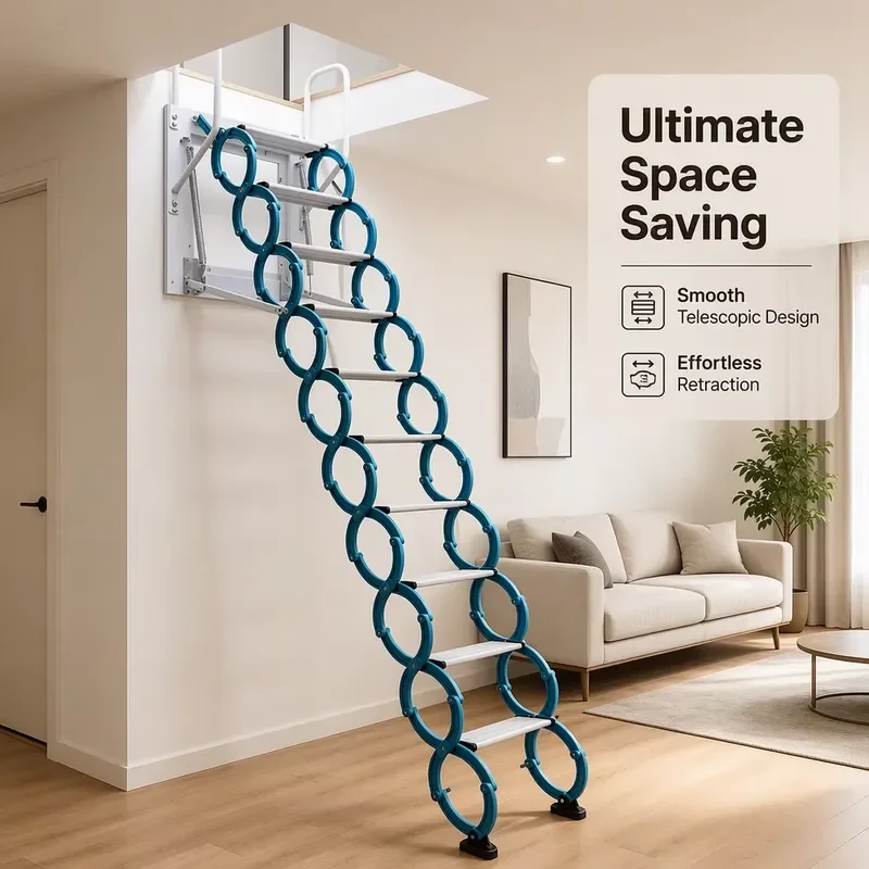 Modern Space Saving 300kg Load Wall Mount Telescopic Extension Ladders Folding Titanium Magnesium Alloy Attic Ladder