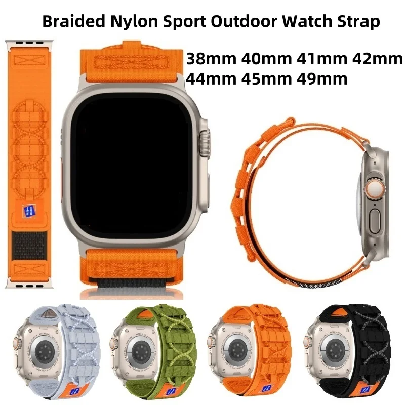 Плетеный нейлон для Apple Watch ремешок 44 мм, 40 мм, 45 мм, 41 мм, 42 мм, 46 мм, 49 мм, iWatch series 10 9 SE Ultra 2 Sport Outdoor Браслет Ремешок