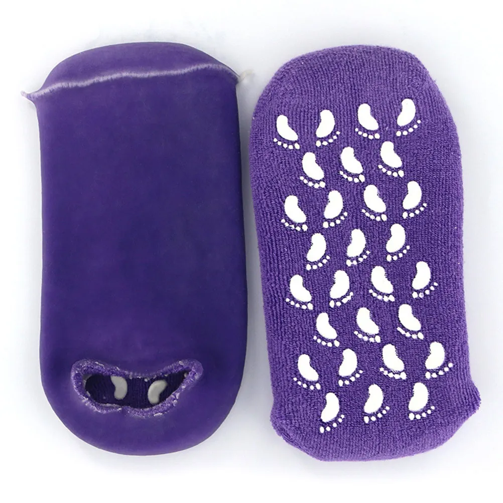 1Pair Foot Whitening Socks Moisturizing Spa Cotton Socks Soft Care for Cracked Dry Heels Toes Purple