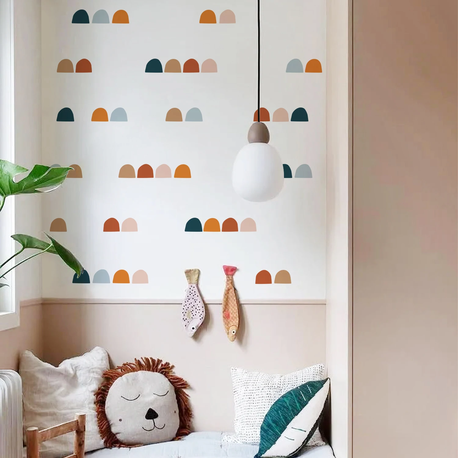 Boho Semi-Circle Wall Decals, 36pcs Neutral Color Hill Stickers, Removable Peel and Stick Wall Art for Nursery Bedroom Decor