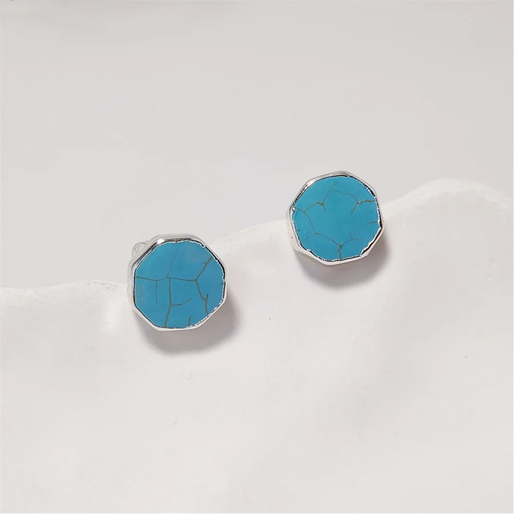 FUWO 1Pair Optimized Turquoises Stud Earrings,Golden Plated Minimalist Irregular Blue Howlite Jewelry For Women ER003