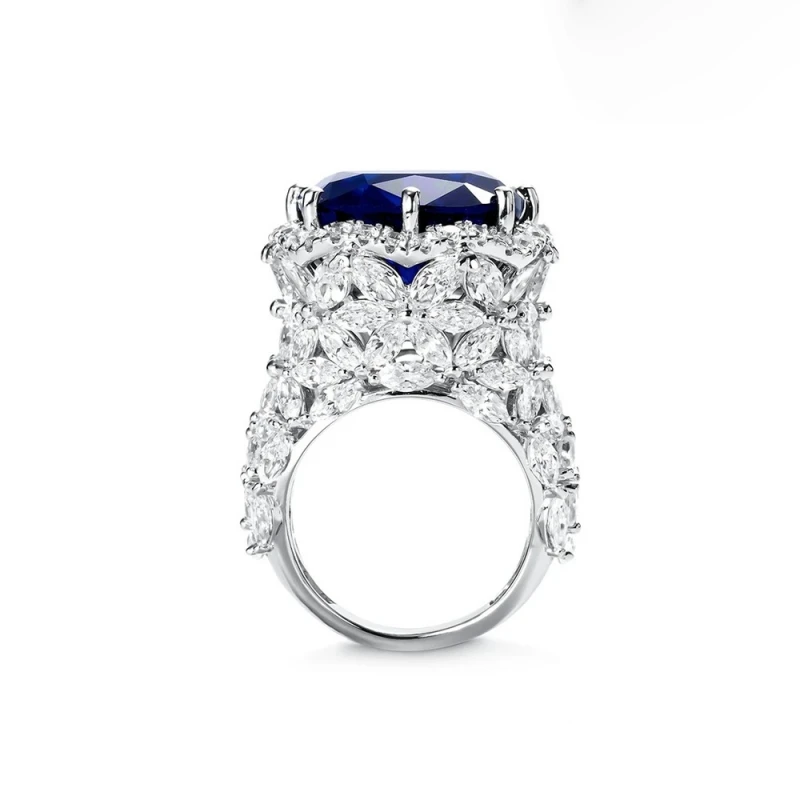 Bellux 925 Silver Gold Plated Synthetic Zircon High-carbon Diamond Royal Blue Luxury Sapphire Ring