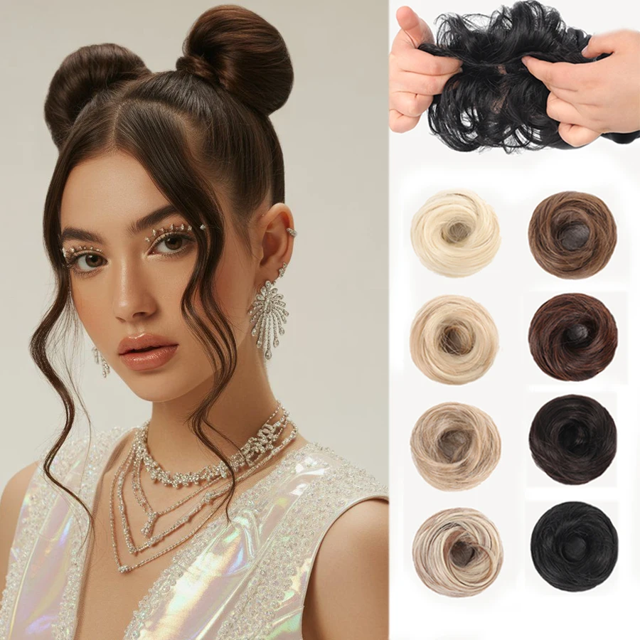 Synthetic Hair Bun Ponytail Braid Donut Extension Deep Brown 4 Inch Women's Party Casual Partial