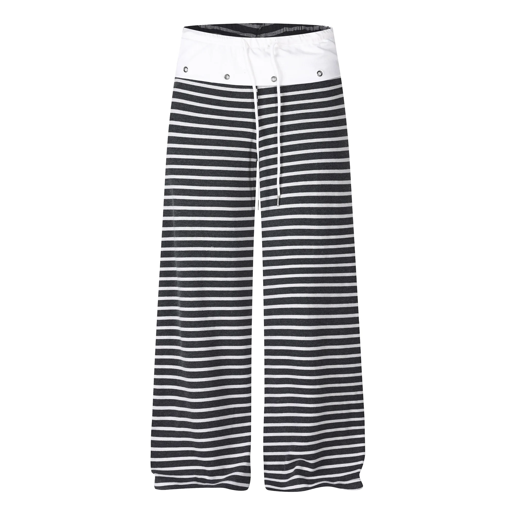Unisex Grey White Striped Sweatpants Drawstring Waist Fall Casual Wide Leg Lounge Pants Baggy Streetwear Trendy Travel Trousers