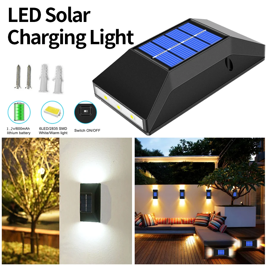 

1pcs Outdoor Wall Lamp Solar Up and Down Spot Light Street Wall Light Waterproof Yard Garden Street Lighting Decor Solar Lamp