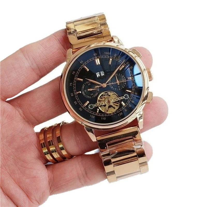 ساعة يد رجالي فاخرة أصلية موضة الهيب هوب مع لهجات الماس ساعة هيكل عظمي أوتوماتيكية عالية الجودة #5