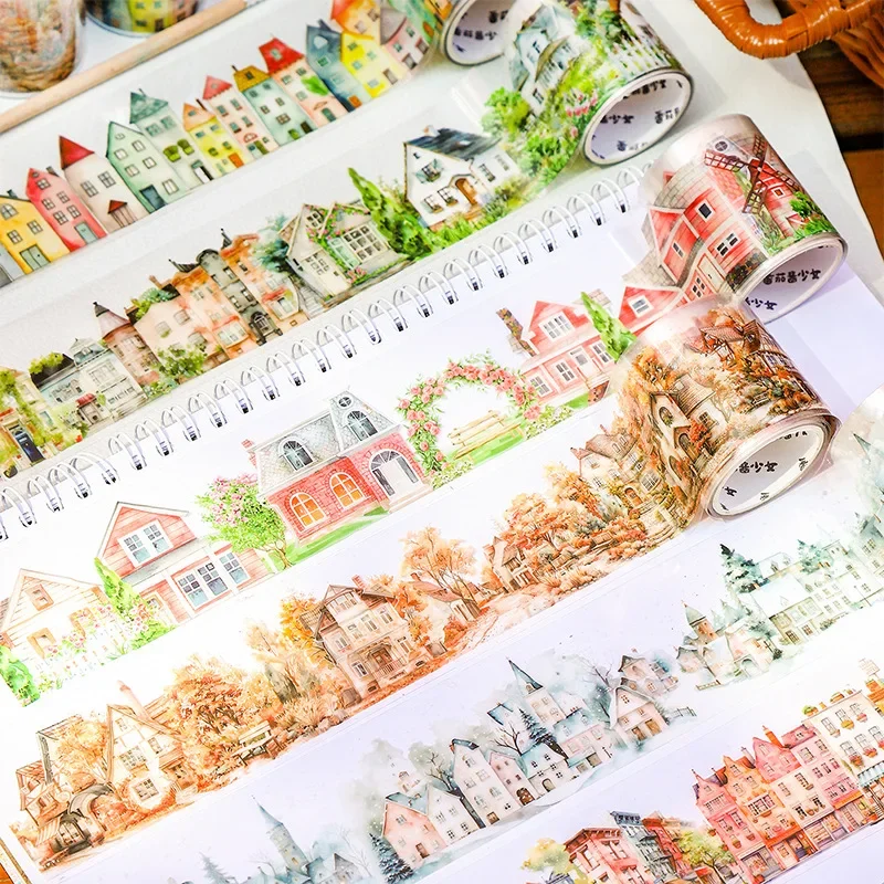 

Mr. Paper, Romantic Fairy Tale Town Landscape Tape Stickers, Scrapbook Phone Case Notebook Diary Decoration Stationery Stickers