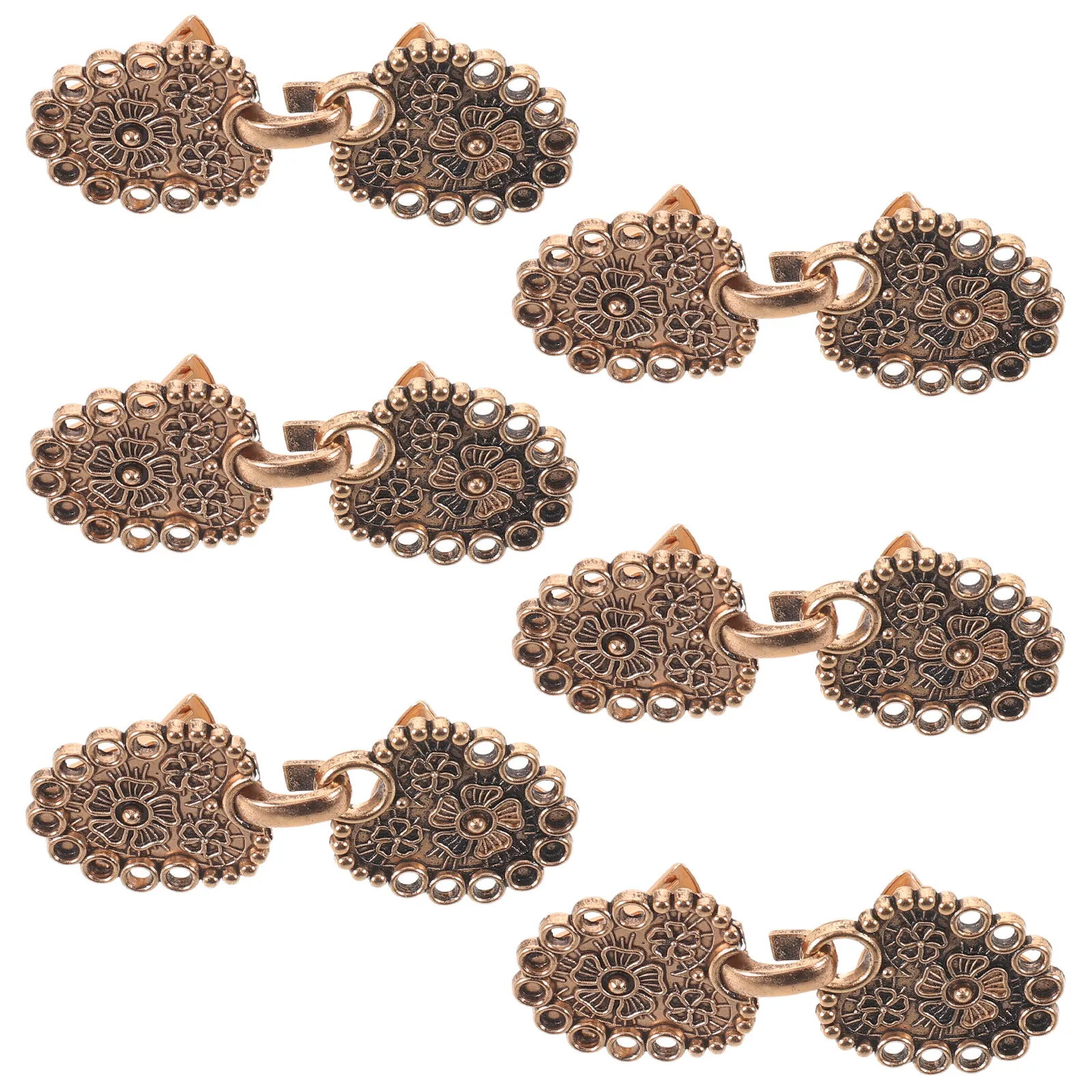 6Sets Vintage Sweater Shawl Clips Retro Metal Cardigan Clasp Fasteners Secure Clothing Closure Elegant Floral Embossed Cloak