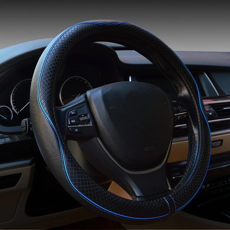 Universal Embossed Genuine Leather Steering Wheel Cover Automobiles Handle Cover Durable Car Steering Wheels & Accessories