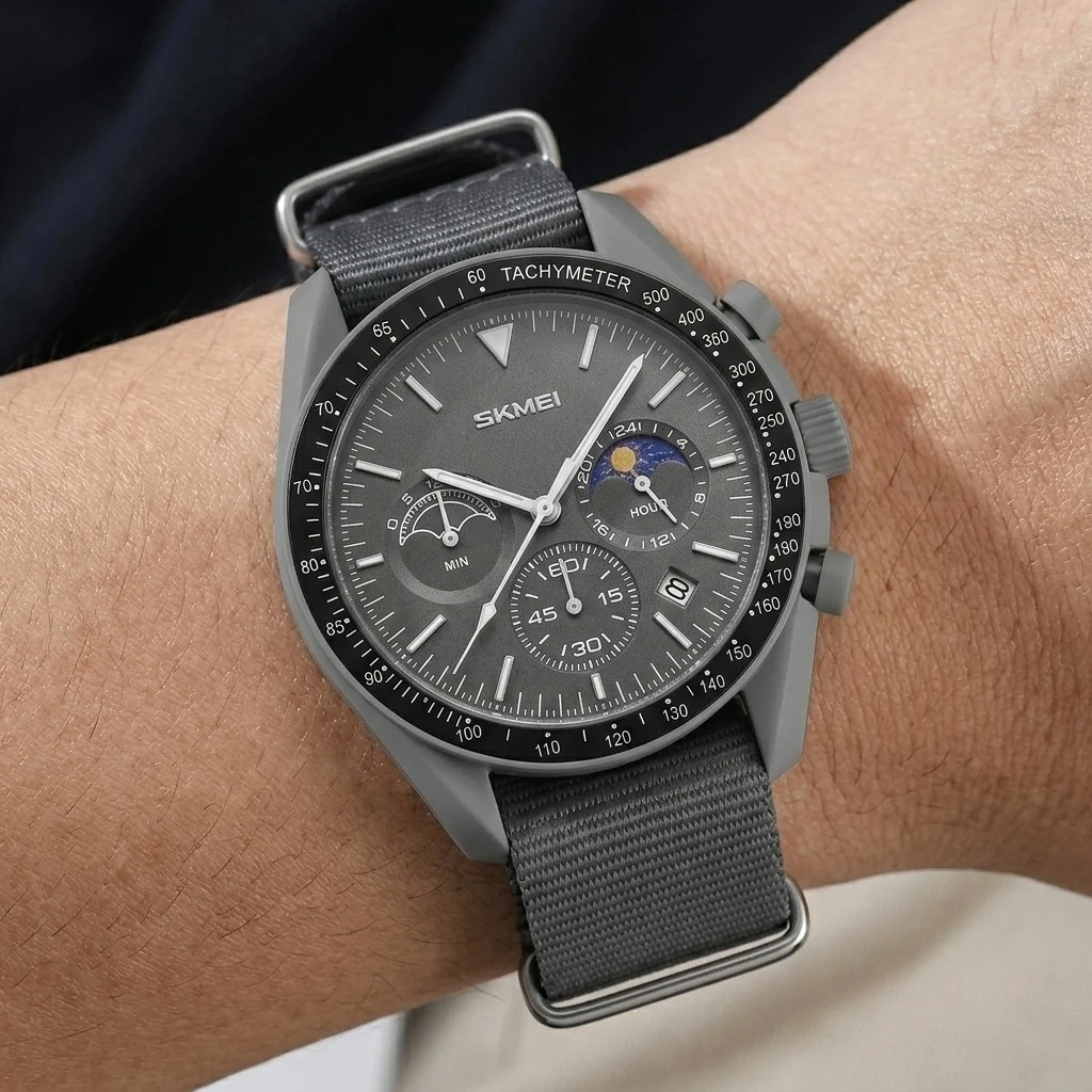 Unique High Quality Blakc Hot Multifunctional Quartz Watch Men Women Top Brand Multi Sub-dials Fashion Sun Moon Watch Relogio