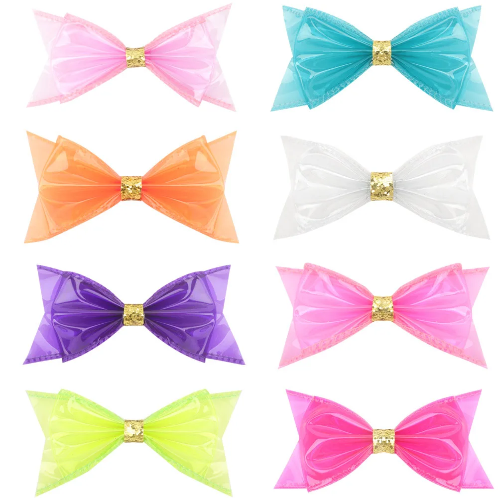 Waterproof Jelly Bows Hair Bows for Girls with Clips Girl Kids Hair accessories Glitter Knot Bows Pool/Swim Bows Solid Hairpins