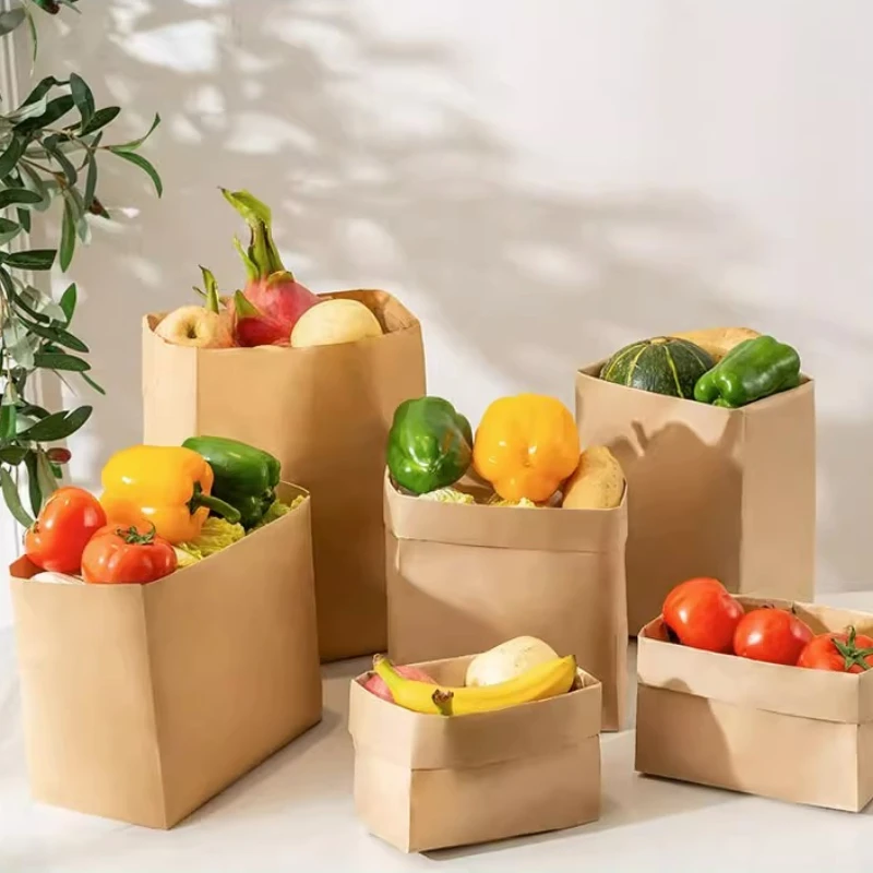 Multifunctional Paper Storage Bags Disposable Stall Food Bags Kraft Paper Bags Oil-proof and Waterproof