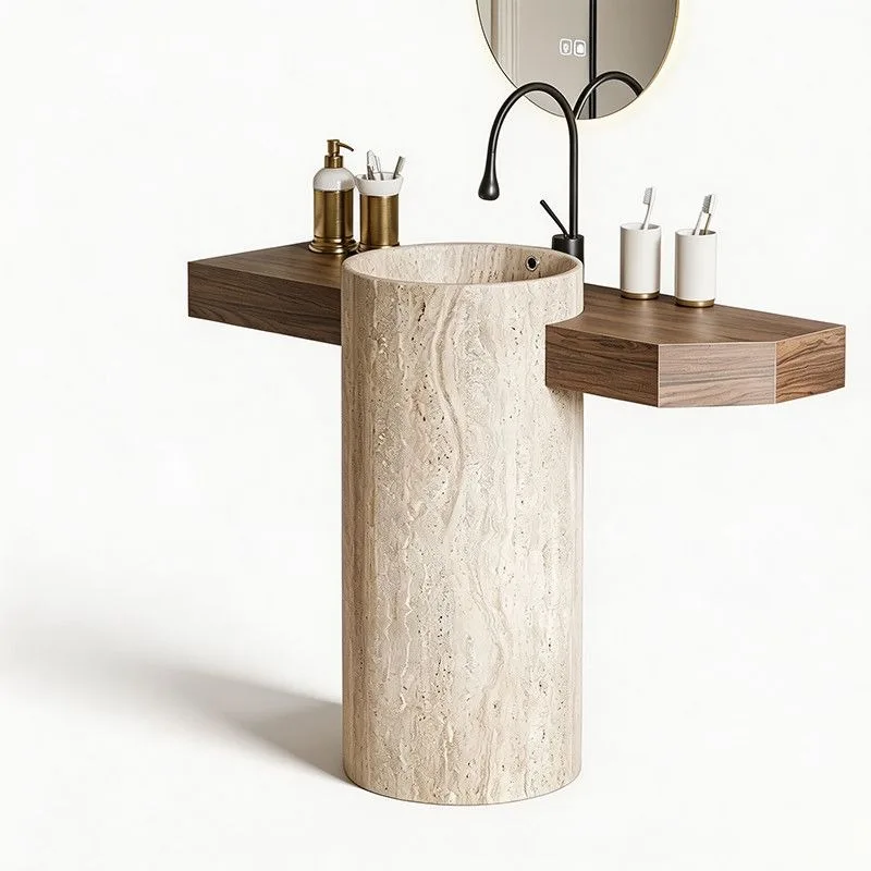 French cream wind round column basin integrated floor-to-ceiling balcony hand washbasin bathroom household washbasin