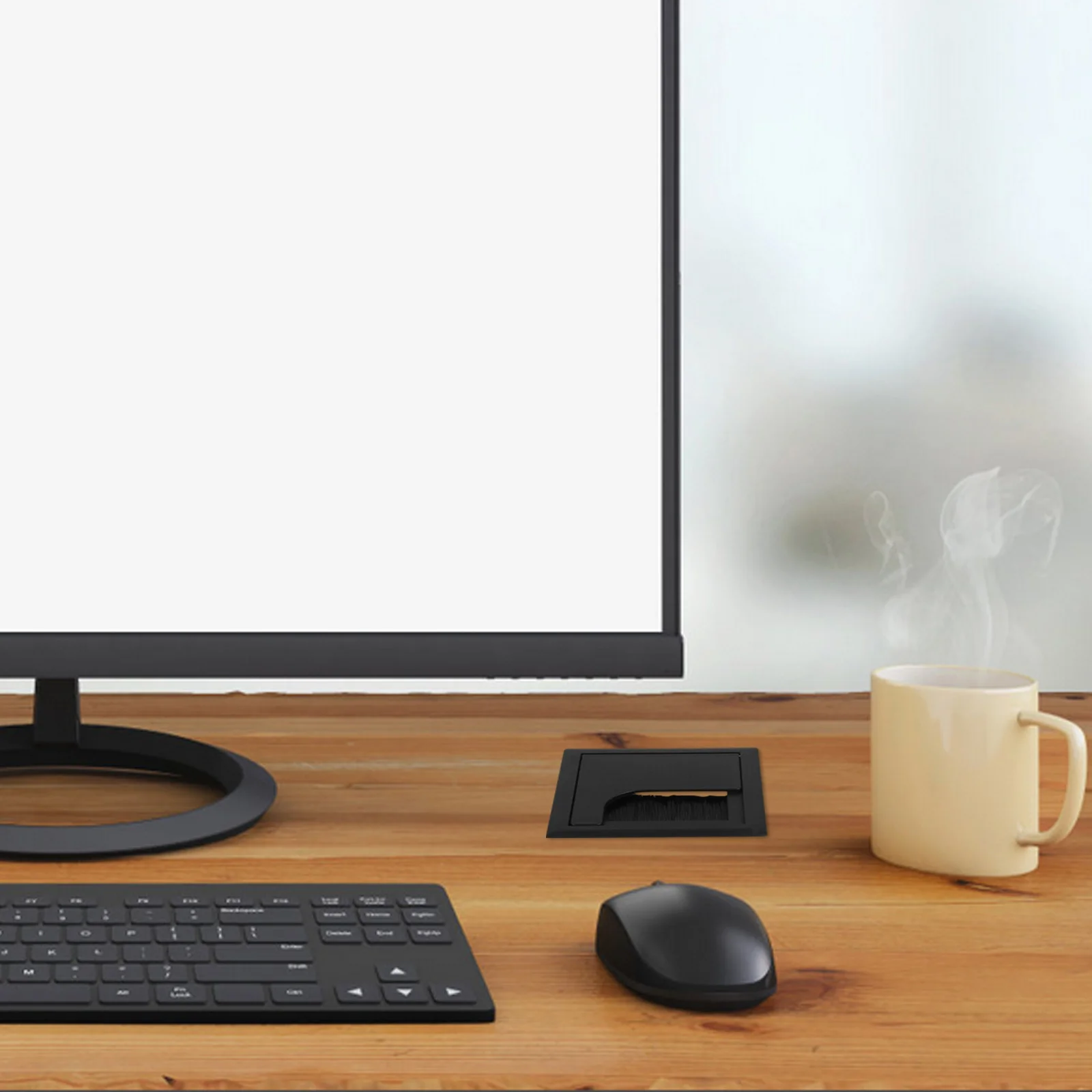 

6Pcs ABS Desk Hole Grommets Square Black 80x80mm Cable Hole Covers Desk Wire Organizer Office Desktop Plastic Grommets