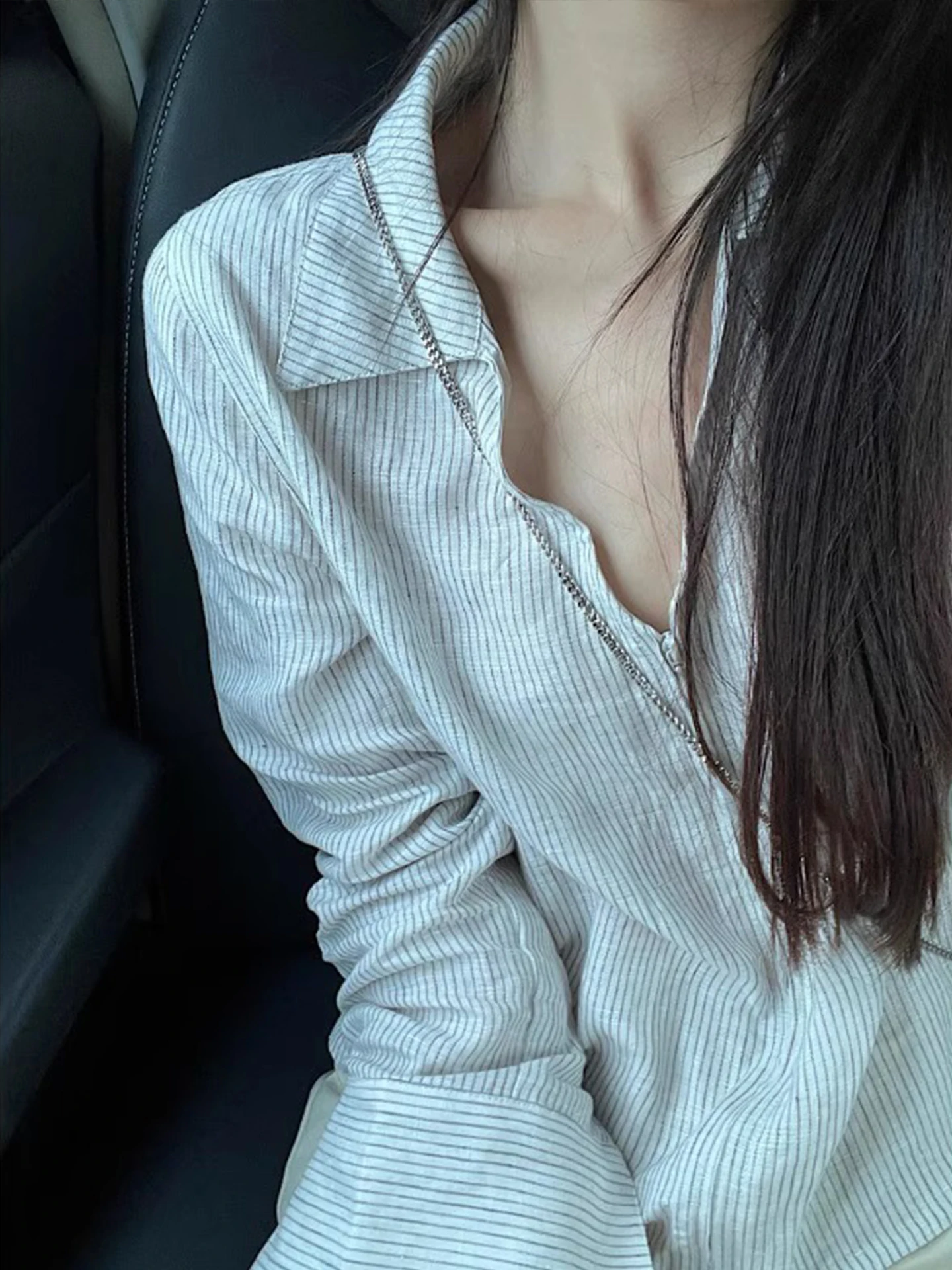 Ladies' Summer 2025 New Style Thin Casual Long Sleeve  Shirt Striped Leisure Fashion Korean Version Commute Style