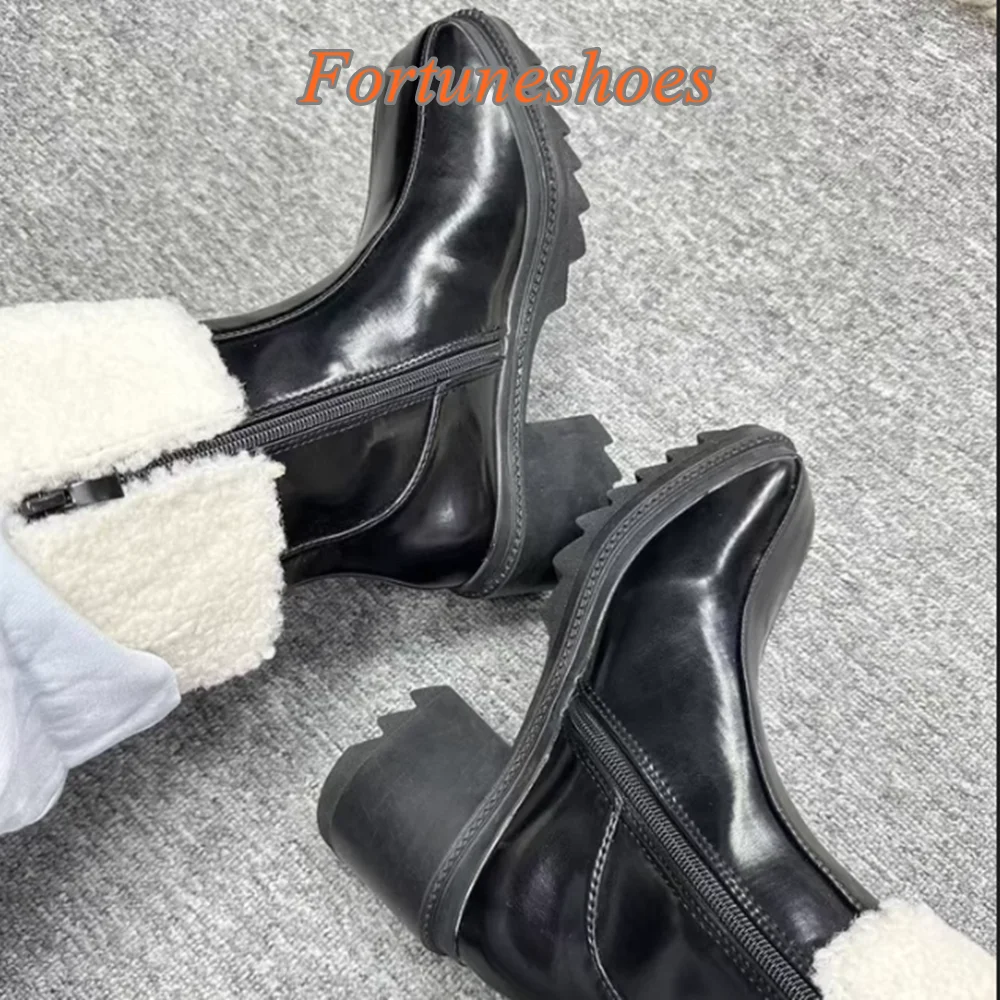 Solid Side Zipper Square Toe Boots Chunky High Heel Button Sewing Mid Calf Patchwork Boots Fashion 2025 Newest Casual Rain Boots