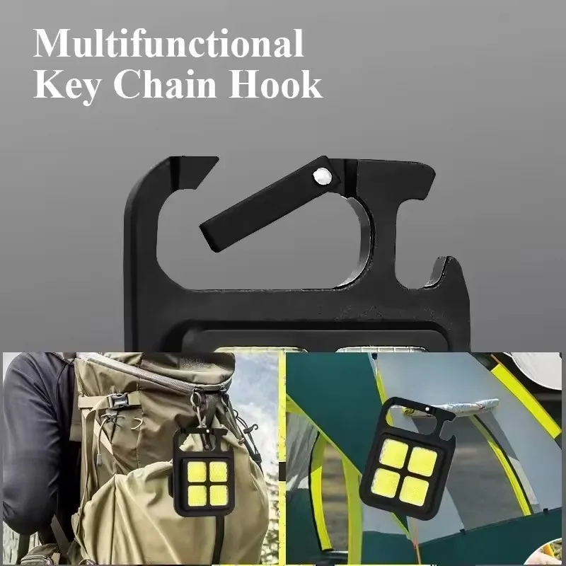 Mini LED Rechargeable Flashlight Multifunctional Keychain Light Outdoor Emergency Lamp COB Work Light for Outdoor Camping Hiking