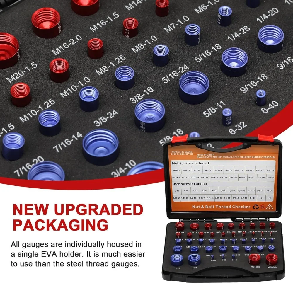 26/44/50Pcs Metric Imperial Bolt Nut Gauge Tool Wear Resistant Precise Nut Bolt Thread Checker Suitable for Car Bike Repair Tool