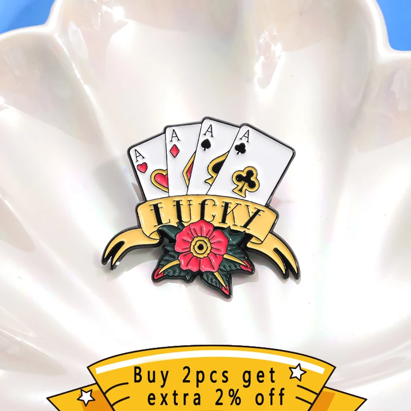 Lucky Spades Plum Block Playing Card Enamel Pins Funny Poker Chess Card Board Game Brooch Clothes Lapel Backpack Badge Jewelry