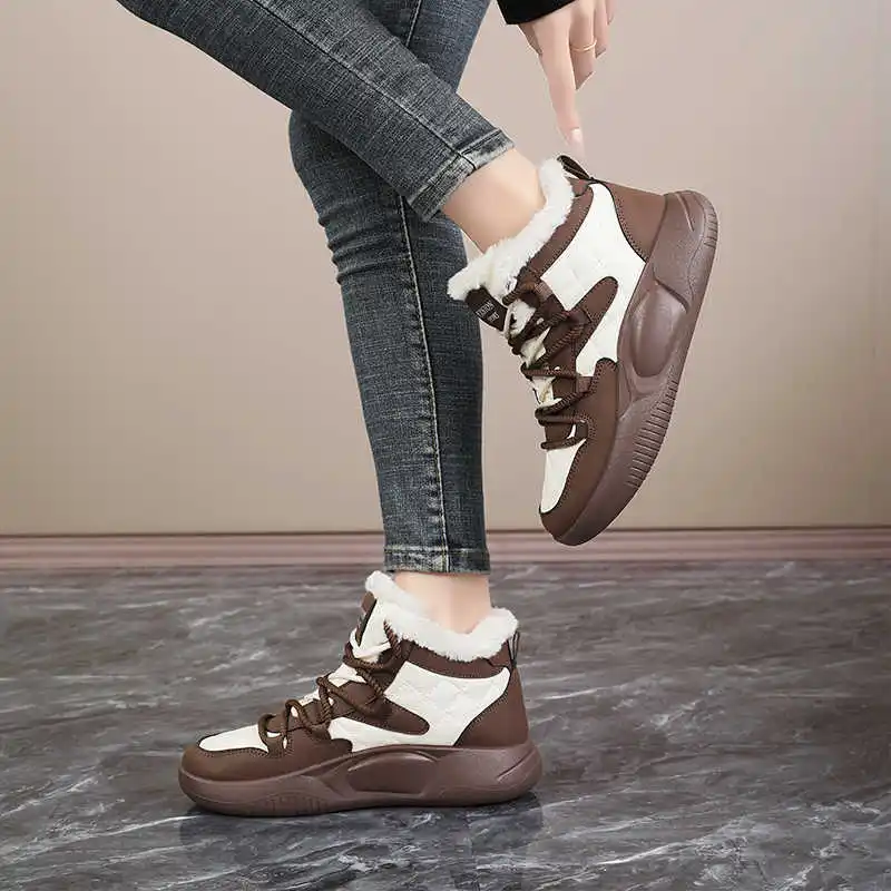 High-top Fur Lined Spring Shoes Woman Woven White Trainers For Women Luxury Sneakers Sport Athletics Runings Leisure view 2