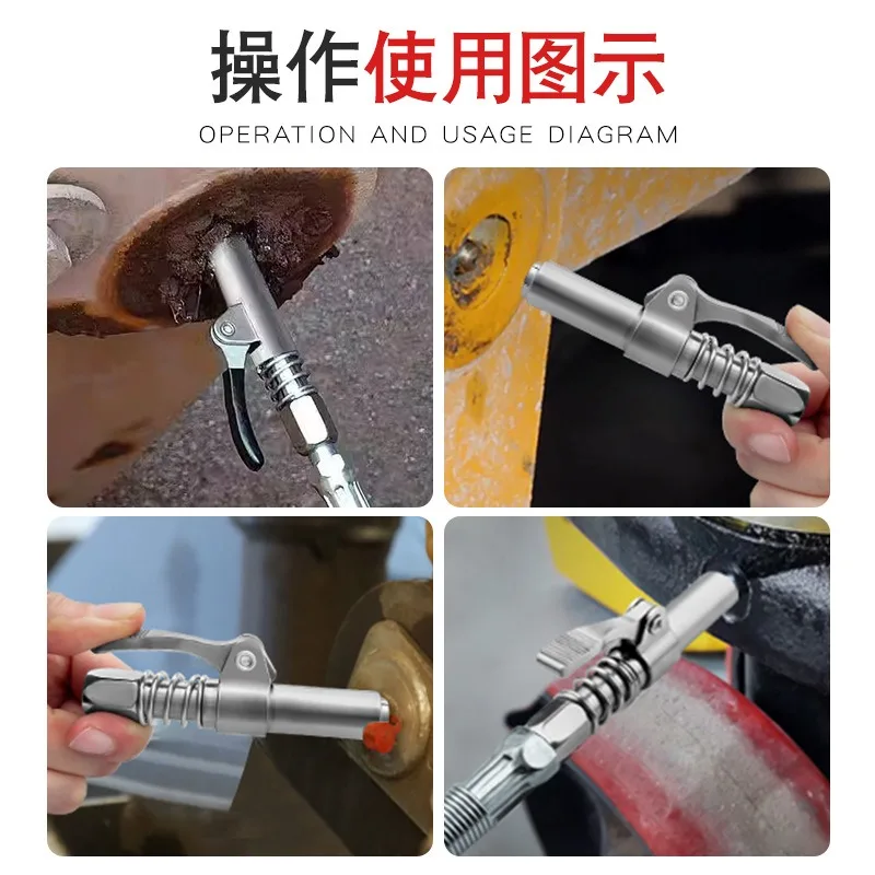 High Pressure Self-locking Grease Gun Nozzle, Flat Tip Fitting for Manual, Electric & Pneumatic Grease Gun
