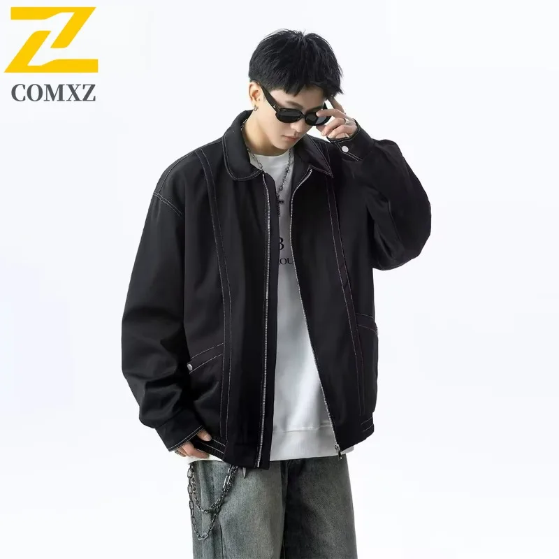 

COMXZ Men Outdoor Jacket Simple Stand Collar Camping Durable Windbreaker 2025 Comfort Hiking Windproof Autumn Men Outerwear