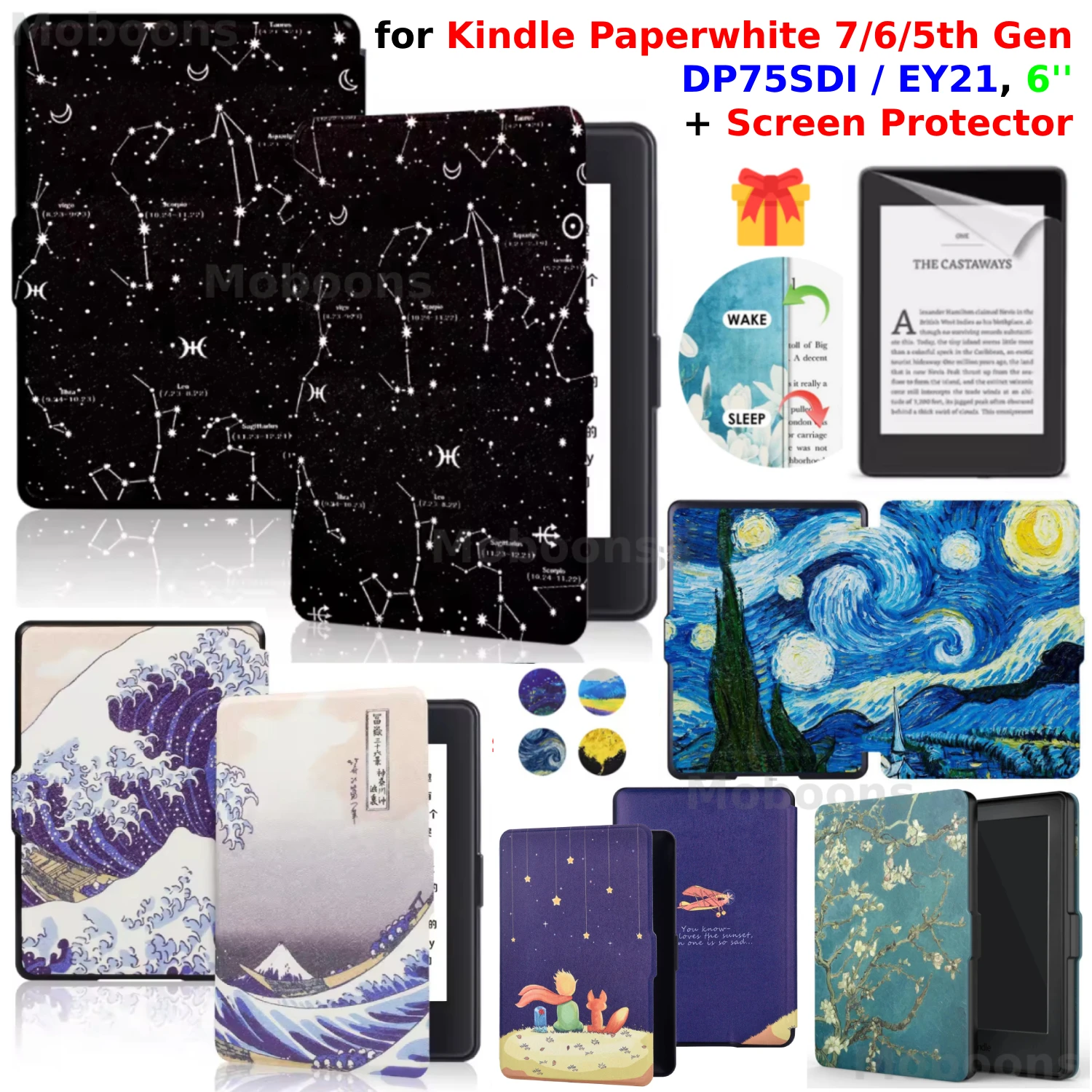 For Kindle Paperwhite 7/6/5th Gen Case + Screen Protector 6'' Paperwhite 1/2/3 DP75SDI/EY21 Leather Cover Wake/Sleep Skin Funda