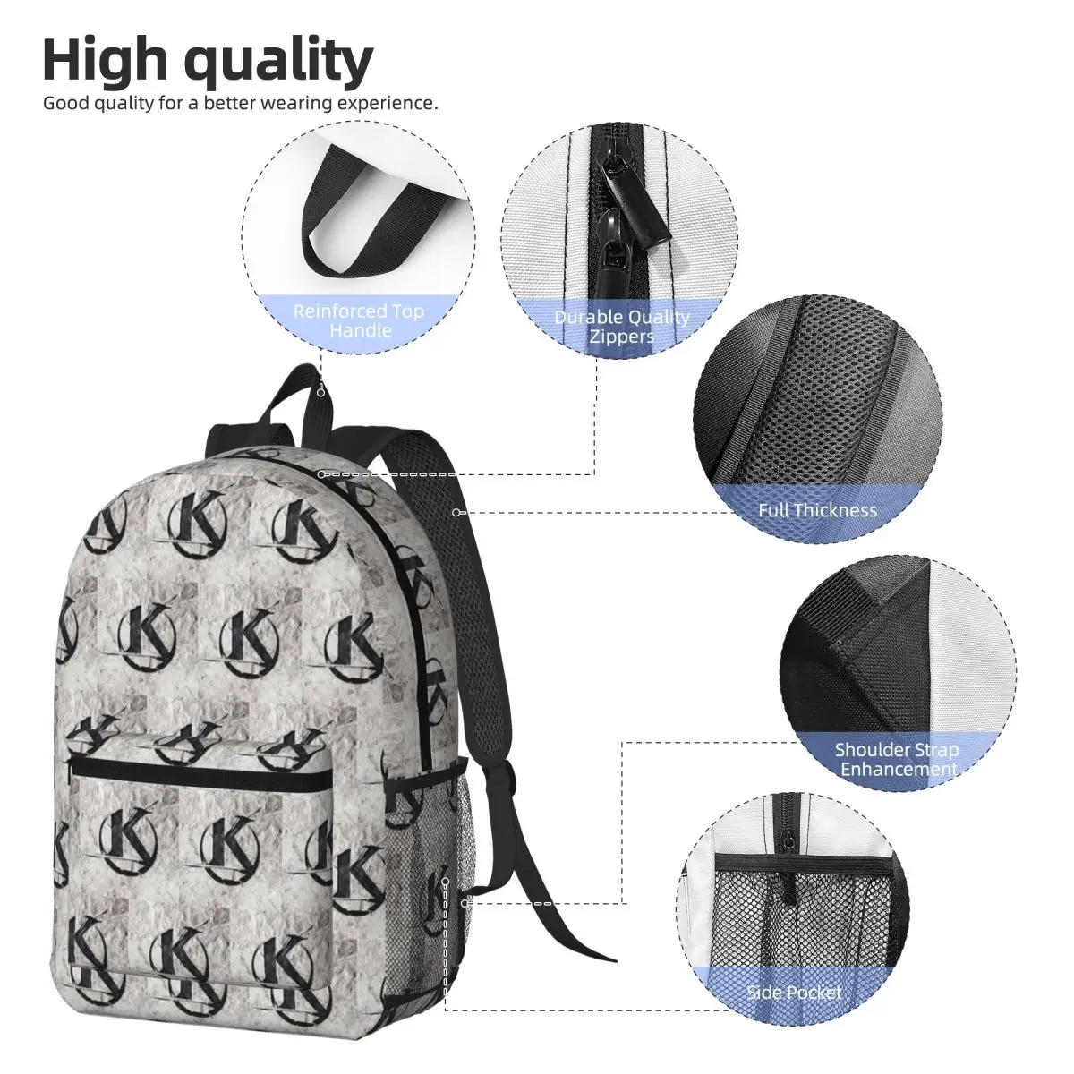Black Kaamelott Logo On A Gray Background Backpack Boys Girls BookBag Children School Bag Computer Shoulder Bags for Men Women