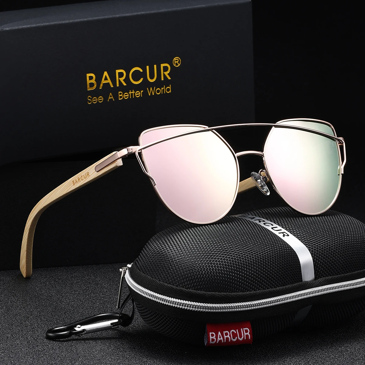 BARCUR Exquisite Luxus-Sonnenbrille im Urlaubsstil, modische Dekoration, Tac-Gläser, UV-Schutz-Markenverpackung