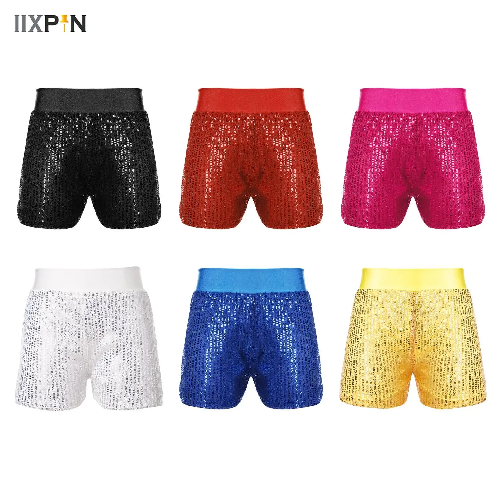 

Kids Girls Dance Shorts Fashion Sequins Elastic Waist Soft Lined Shorts Jazz Ballet Dance Costumes Stage Performance Dancewear