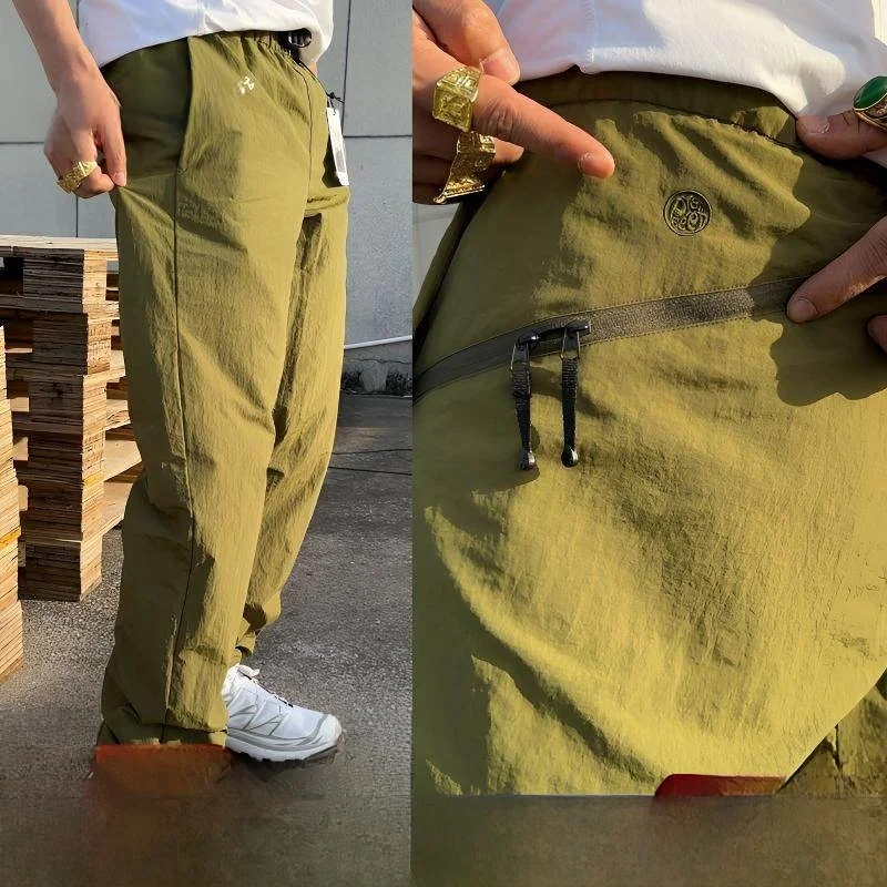 

High-End Metal Nylon Casual Pants for Men Breathable Tear-Resistant Wear-Resistant Elastic Waist Loose Fit Urban Sle