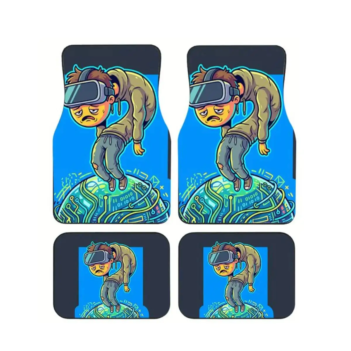 

4pcs VR Boy Cyberpunk Car Floor Mats Set Universal Fit Anti-Slip Waterproof Auto Foot Carpets Car Interior Accessories For Gamer