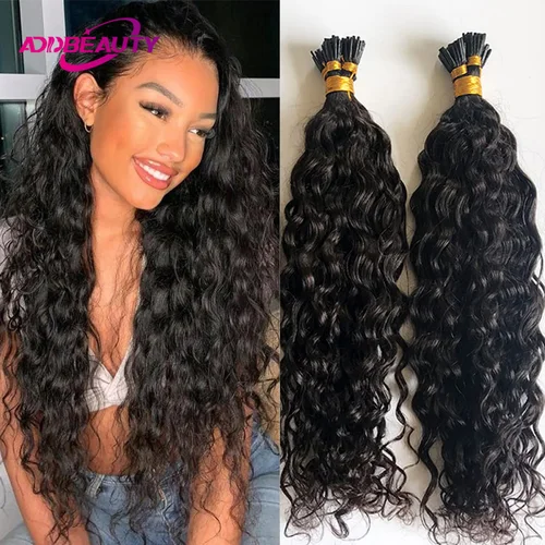 Extensiones de cabello ITip con ondas de agua, extensiones de cabello humano Addbeauty, cápsula de queratina rizada, extensiones de cabello de fusión Natural ombré