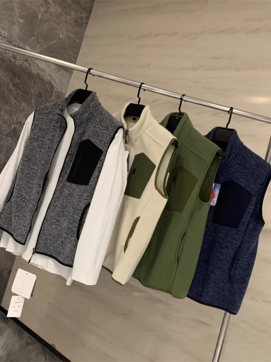 Double-Sided Fleece Vest Men's Stand Collar Warmth Layering Island Quality Autumn Winter Wear DELUEST Brand 2024 Fall Season