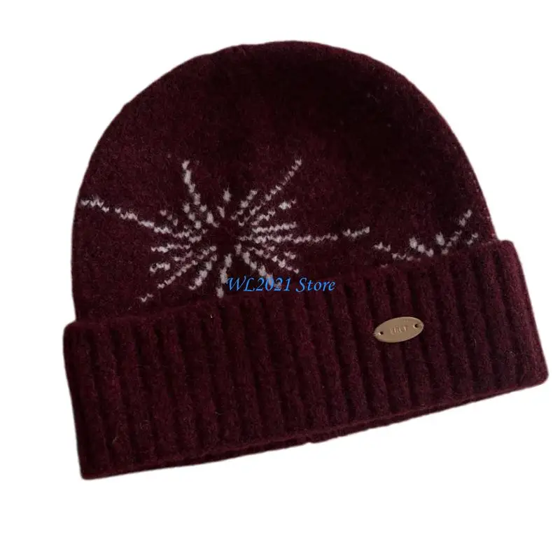 G5GC تصميم ندفة الثلج الشتاء غطاء دافئ الألياف الاكريليك يليبون جاكار جاكارد قبعة للنساء الرجال في الهواء الطلق في الهواء الطلق #3